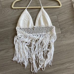 Ivory crochet halter top lined at the bust, size S, like new